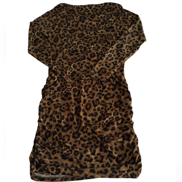 NWT Michael Michael Kors P/L Dark Camel Animal Print Ruched Long Sleeve Dress - Picture 3 of 13